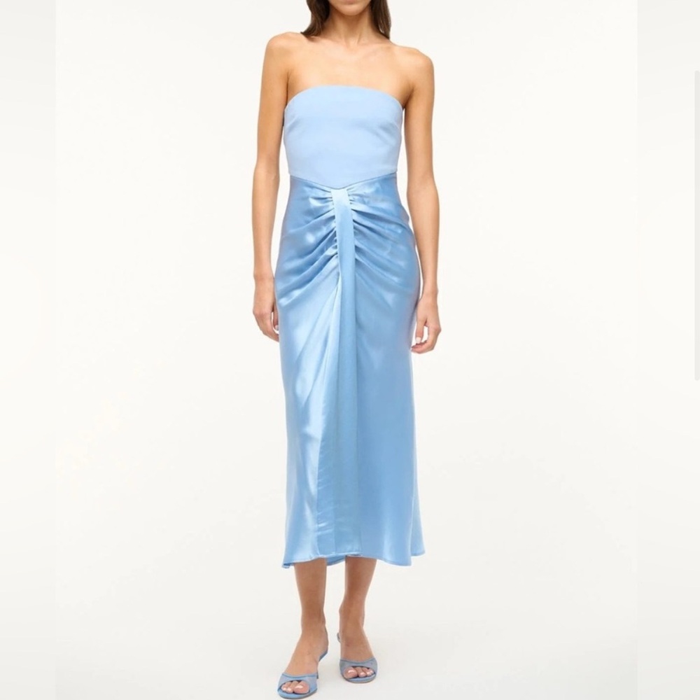 Staud Wayfaring Ponte and Satin Midi Dress